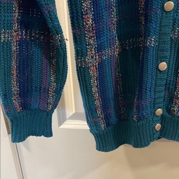 VINTAGE! Colorful Teal, Blue, & Purple Retro Cardigan, Women’s Medium - Picture 7 of 9